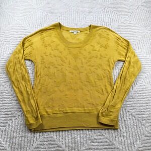 Cabi Top XS Yellow Textured Knit Crew Ochre Burnout 477 Artsy Absract Work